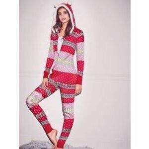 Victoria’s Secret Fair Isle Sherpa Hooded Waffle Weave PJ Pajamas Sz M